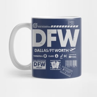 Vintage Dallas Fort Worth DFW Airport Code Travel Day Retro Travel Tag Mug